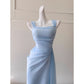 NiceVestidos-Homecoming Dress Blue Suspender Design Waist Long French Retro Summer Popular Dress For Women nv5557