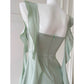 NiceVestidos-Homecoming Dress Mint Green Square Neck Dress Design Sense Ribbon Short Style Petite Summer Slim Satin Dress nv5560