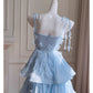 NiceVestidos-Homecoming Dress Blue Chiffon Birthday Cake Dress Chic Unique Suspender Long Dress nv5551