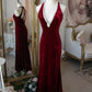 Charming Burgundy Mermaid Velvet Long Ball Gown Evening Gown Party Dress nv1776