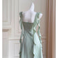 NiceVestidos-Homecoming Dress Mint Green Square Neck Dress Design Sense Ribbon Short Style Petite Summer Slim Satin Dress nv5560