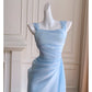 NiceVestidos-Homecoming Dress Blue Suspender Design Waist Long French Retro Summer Popular Dress For Women nv5557