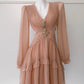 NiceVestidos-Homecoming Dress Floral Champagne Chiffon Gentle And Elegant Short Dress Party Dress nv5553