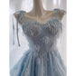 NiceVestidos-Homecoming Dress Blue Chiffon Birthday Cake Dress Chic Unique Suspender Long Dress nv5551