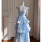 NiceVestidos-Homecoming Dress Blue Chiffon Birthday Cake Dress Chic Unique Suspender Long Dress nv5551