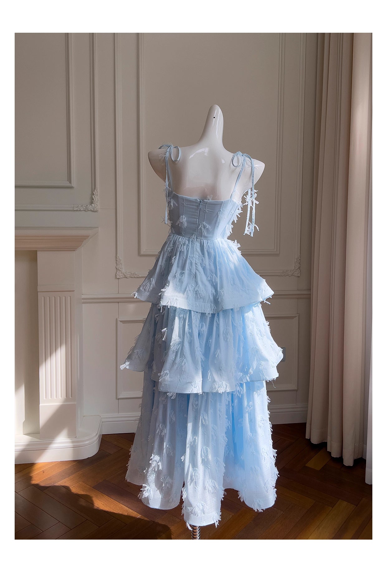 NiceVestidos-Homecoming Dress Blue Chiffon Birthday Cake Dress Chic Unique Suspender Long Dress nv5551