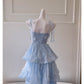 NiceVestidos-Homecoming Dress Blue Chiffon Birthday Cake Dress Chic Unique Suspender Long Dress nv5551