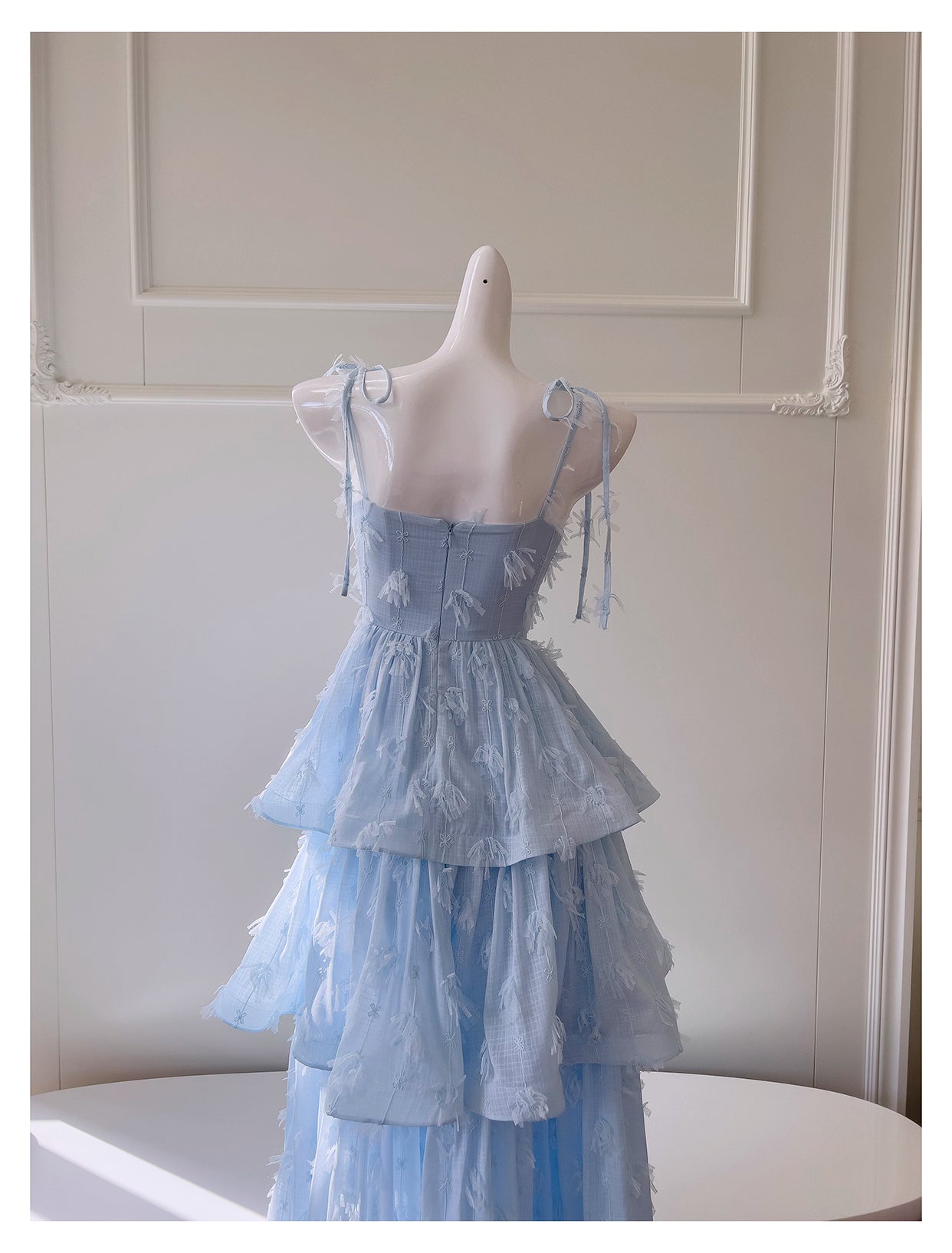 NiceVestidos-Homecoming Dress Blue Chiffon Birthday Cake Dress Chic Unique Suspender Long Dress nv5551