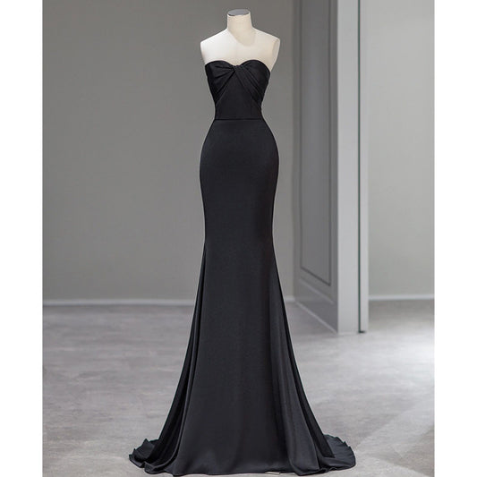 Simple black off-shoulder evening dress vintage dress  nv1705