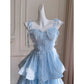 NiceVestidos-Homecoming Dress Blue Chiffon Birthday Cake Dress Chic Unique Suspender Long Dress nv5551