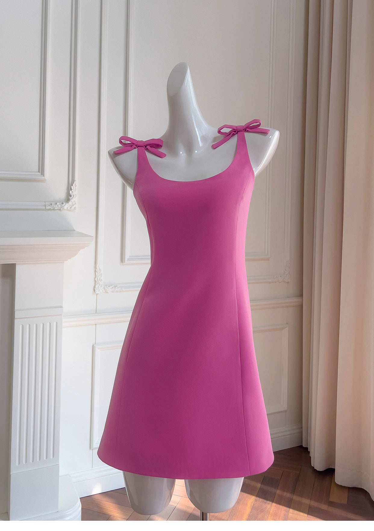 NiceVestidos-Short Homecoming Dress Simple Short Bow Suspender Dress Waist Rose Red Petite Date nv5550