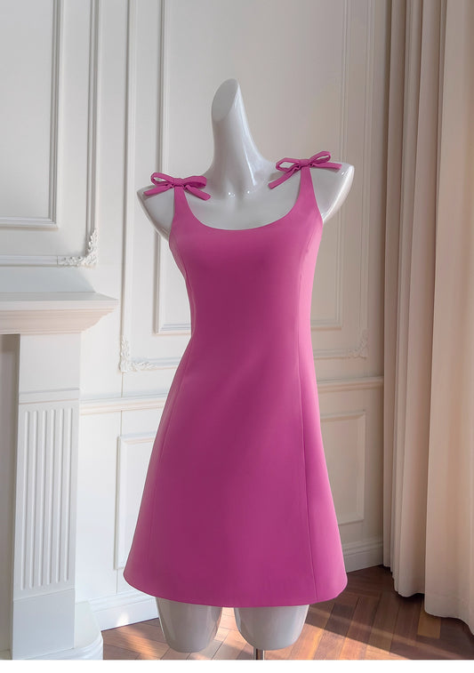 NiceVestidos-Short Homecoming Dress Simple Short Bow Suspender Dress Waist Rose Red Petite Date nv5550