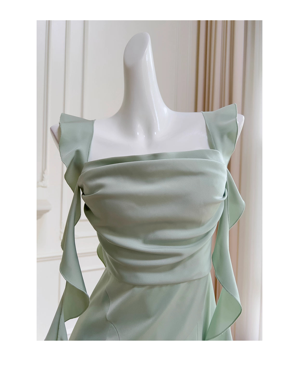 NiceVestidos-Homecoming Dress Mint Green Square Neck Dress Design Sense Ribbon Short Style Petite Summer Slim Satin Dress nv5560