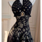 NiceVestidos-Homecoming Dress Black And Gold Satin Jacquard Design Sleeveless Waist Long Dress Backless Halter Neck Sexy Banquet Dress nv5559