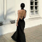 Black Spaghetti Strap Backless Sexy Satin Ball Gown Evening Dress nv1737