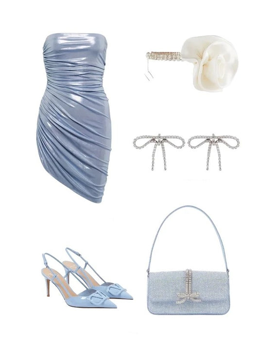 Blue homecoming dress stylish simple short satin ball gown evening dress cocktail dress nv4415