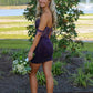 Purple shiny fashion off-shoulder short sequin homecoming dress prom evening dress party dress nv1245