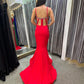 Open Back Mermaid Red Long Prom Dresses with Train, Mermaid Red Formal Dresses, Long Red Evening Dresses nv1502