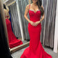 Open Back Mermaid Red Long Prom Dresses with Train, Mermaid Red Formal Dresses, Long Red Evening Dresses nv1502