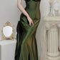 Green Satin Sweetheart Straps Long Evening Dress Wedding Party Dress nv1555
