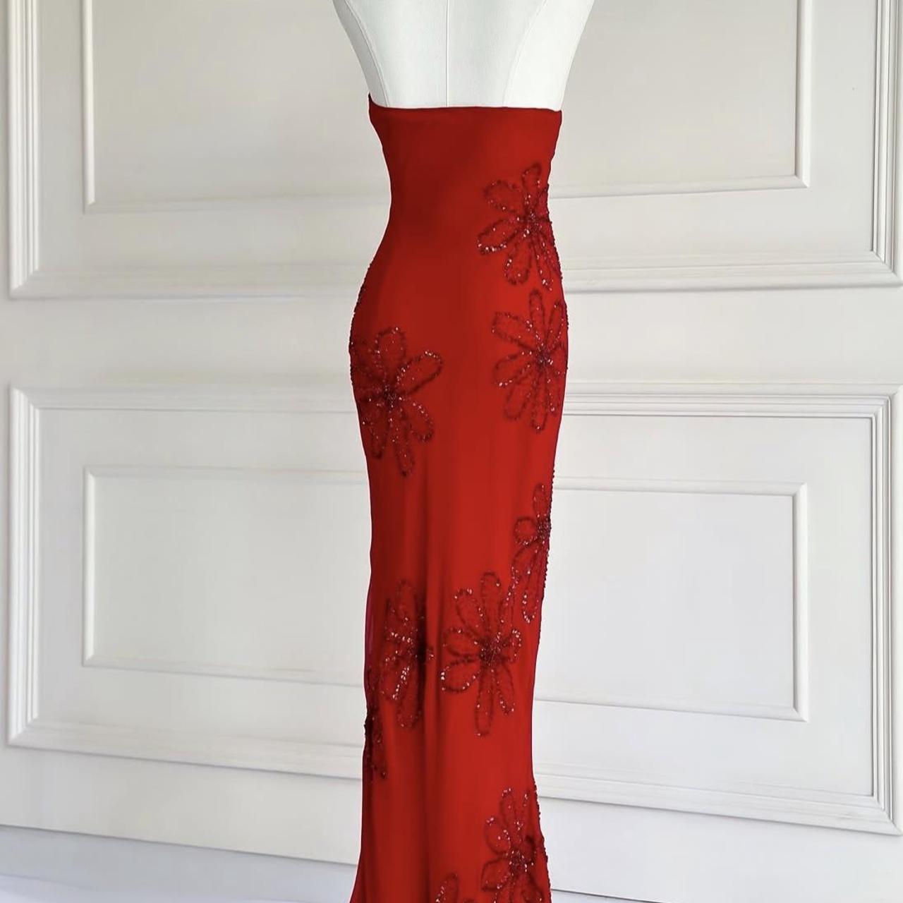 🌹Red vintage 90s y2k boho floral beaded halter maxi prom dress evening gown party dress nv4410