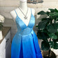 Blue Gradient Stunning Cinderella V Neck Long Satin Ball Gown Evening Dress Party Dress nv4254