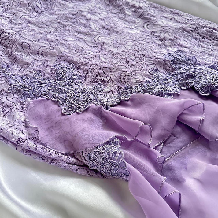 Purple Delicate Lace Slim Fit Long Ball Gown Elegant Party Dress Evening Gown nv3422