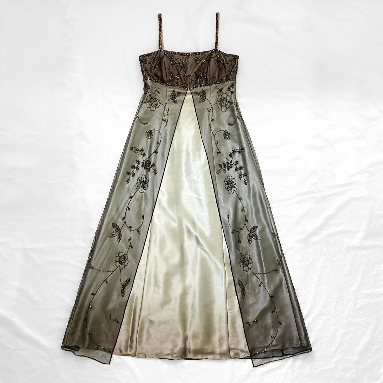 NiceVestidos--Gold Delicate Floral Beaded Dress Vintage Dress Women's Long Tulle Ball Gown NV5647