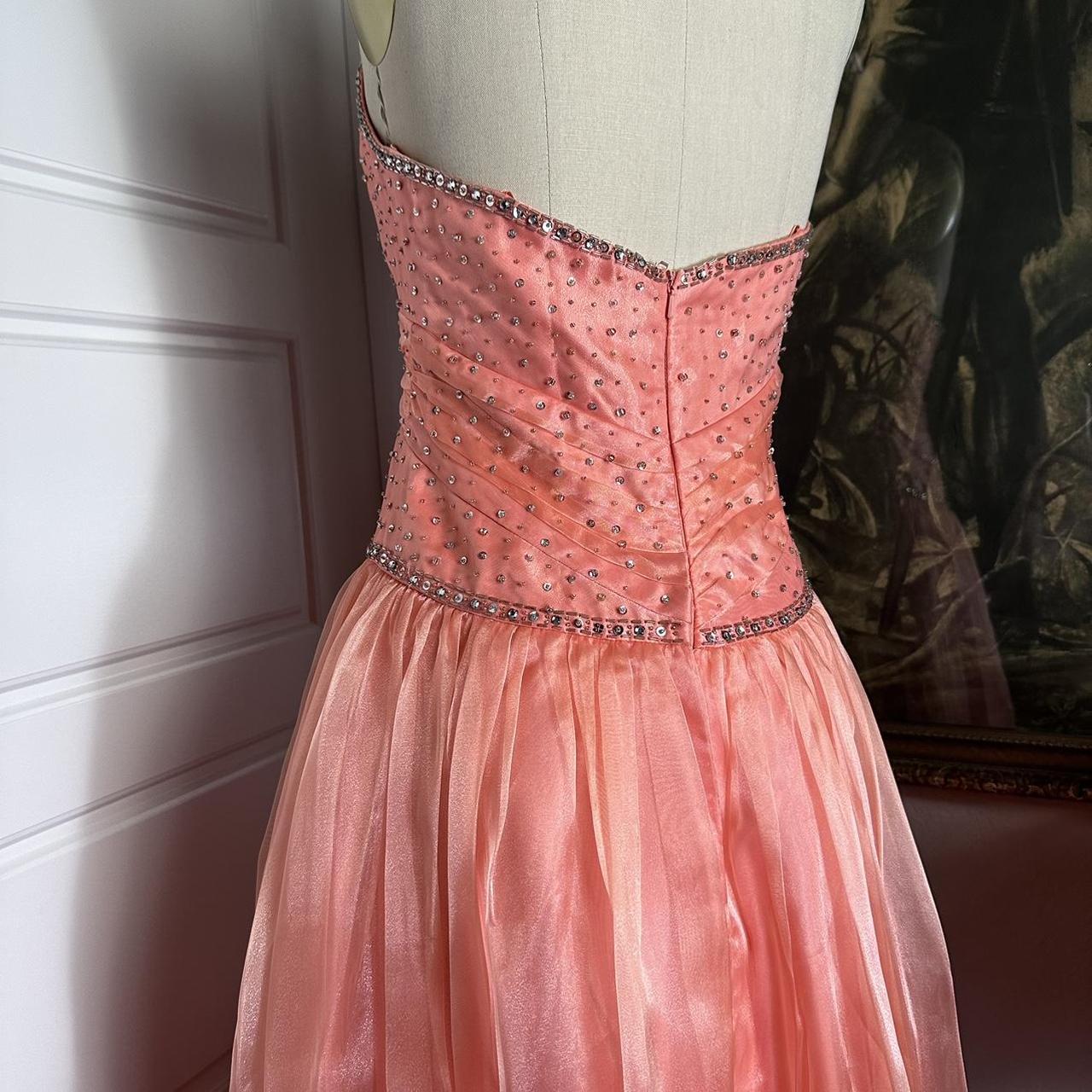 Pink Orange Shiny Retro Fashion Strapless V-Neck Exquisite Beading Long Elegant Tulle Satin Backless Ball Gown Evening Gown Party Dress nv3670