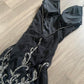 Black stunning vintage fashion exquisite beaded geometric pattern halter long chiffon tulle prom dress evening dress party dress nv3809