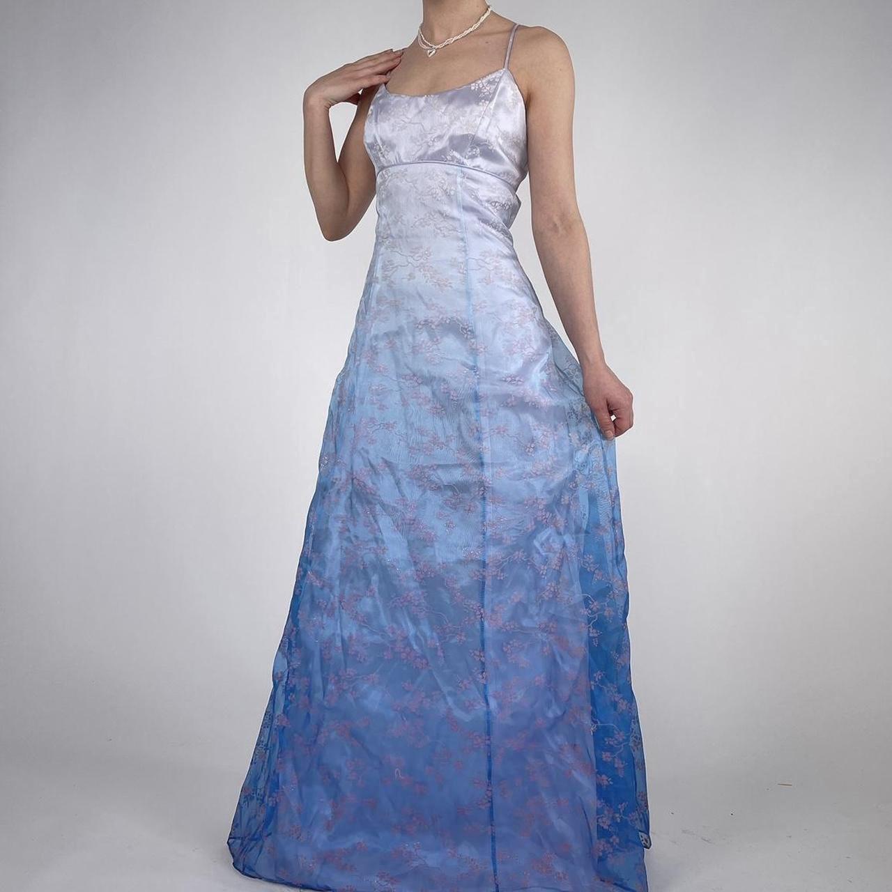 NiceVestidos-Blue exquisite floral long satin fairy dress formal prom dress y2k vintage dress nv5443