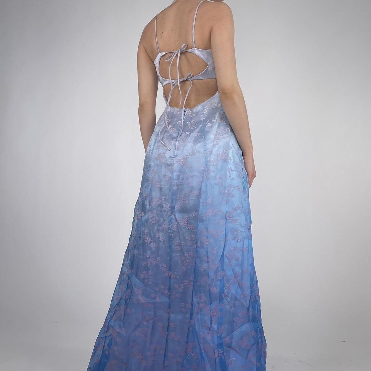 NiceVestidos-Blue exquisite floral long satin fairy dress formal prom dress y2k vintage dress nv5443