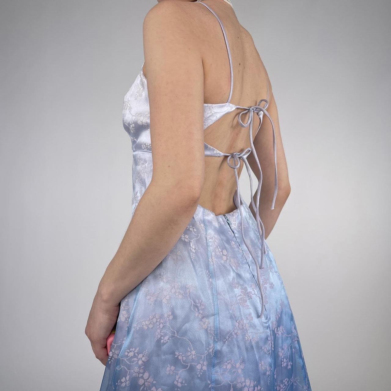 NiceVestidos-Blue exquisite floral long satin fairy dress formal prom dress y2k vintage dress nv5443