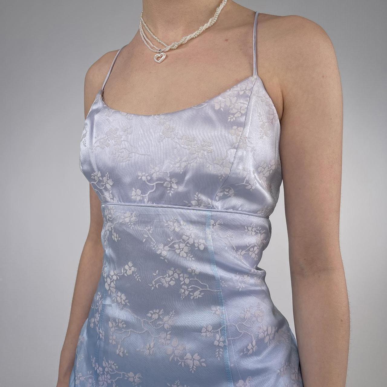 NiceVestidos-Blue exquisite floral long satin fairy dress formal prom dress y2k vintage dress nv5443