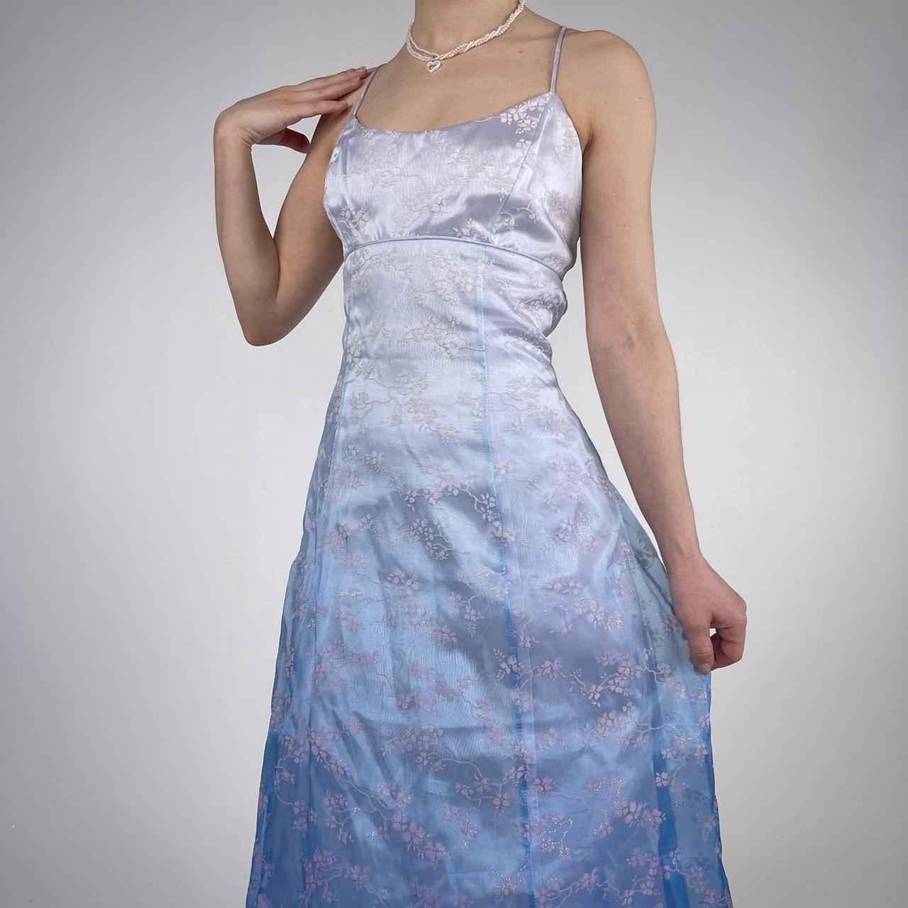 NiceVestidos-Blue exquisite floral long satin fairy dress formal prom dress y2k vintage dress nv5443
