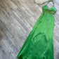 Green Beaded Shiny Elegant Long Satin Ball Gown Evening Gown Party Dress nv4562