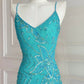 Turquoise homecoming dress vintage y2k fairy boho floral beaded sequin embroidery midi chiffon suspender dress prom dress evening gown party dress nv4411