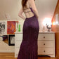 Purple Shiny Elegant Fashion Spaghetti Strap Long Sequined Ball Gown Evening Dress Party Dress nv3640