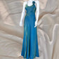 Blue retro shiny long dress mermaid fairy y2k 90s formal prom dress evening dress banquet dress nv4574