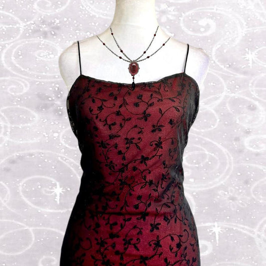 NiceVestidos-Burgundy Red Floral Dress Vintage Dress Women's Exquisite Long Tulle Ball Gown NV5645
