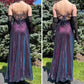 NiceVestidos-Purple blue shiny long satin fairy dress formal prom dress y2k vintage dress nv5444