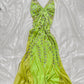 Green Beaded Floral Long Chiffon Prom Dress Fairy Gown nv5193