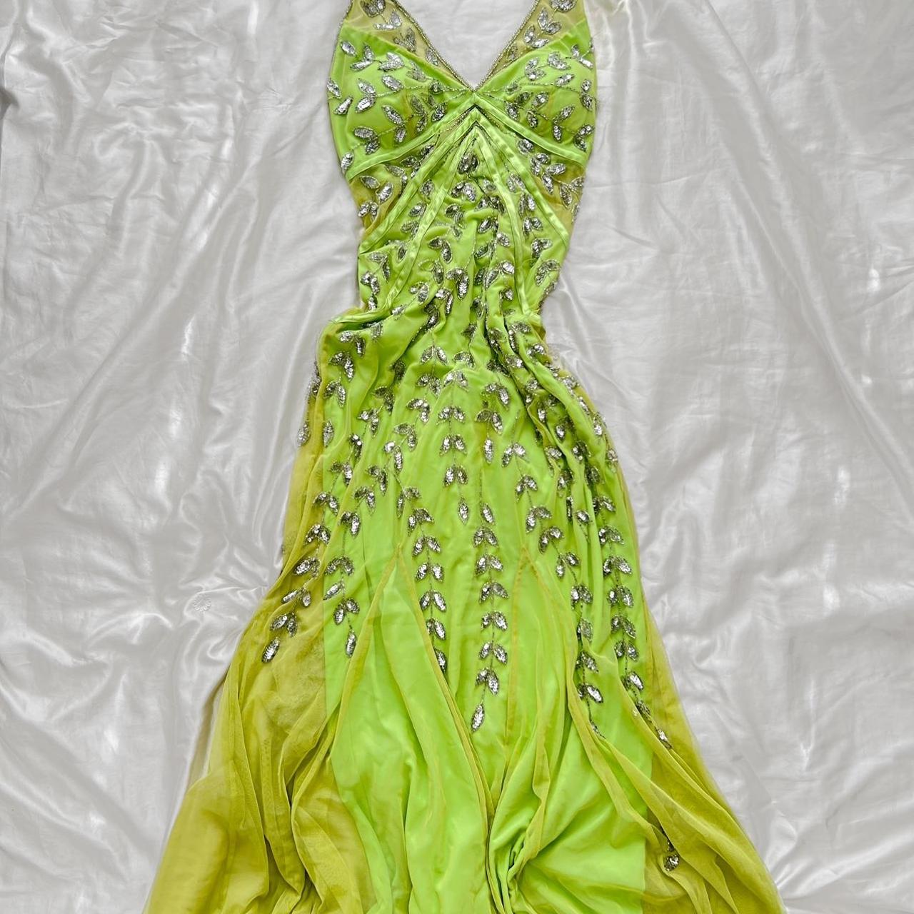 Green Beaded Floral Long Chiffon Prom Dress Fairy Gown nv5193