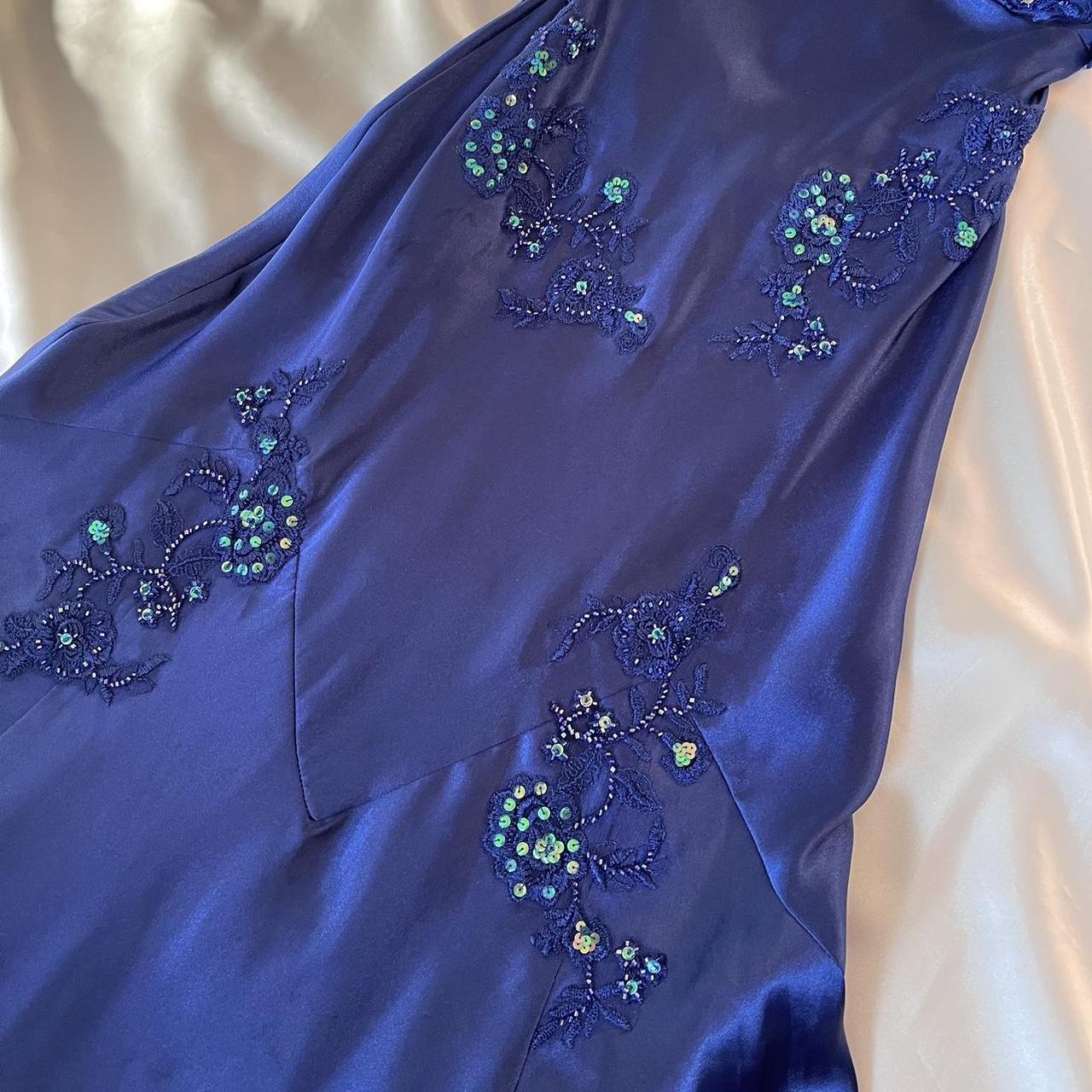 Beautiful dark blue floral embroidery, intricate floral beading, vintage long chiffon prom dress nv5380