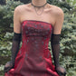 NiceVestidos-Burgunderfarbenes, ärmelloses, bodenlanges Gothic-Kleid aus Satin mit Perlenbesatz, NV6178