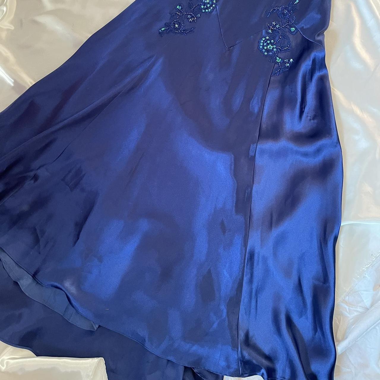 Beautiful dark blue floral embroidery, intricate floral beading, vintage long chiffon prom dress nv5380
