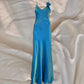 Blue retro shiny long dress mermaid fairy y2k 90s formal prom dress evening dress banquet dress nv4574