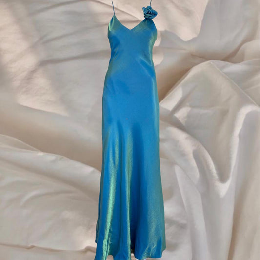 Blue retro shiny long dress mermaid fairy y2k 90s formal prom dress evening dress banquet dress nv4574