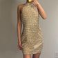 Gold Shiny Sequin Fashion Homecoming Dress Short Birthday Cocktail Party Dress nv4619