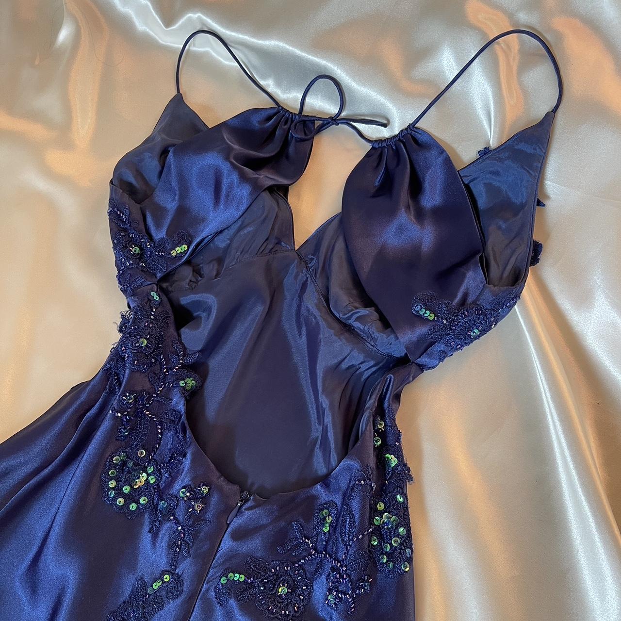 Beautiful dark blue floral embroidery, intricate floral beading, vintage long chiffon prom dress nv5380